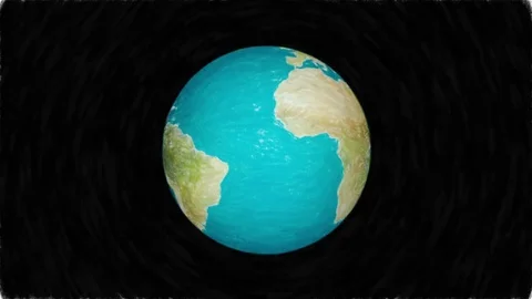Cartoon pastel planet earth globe spin on black paper background seamless Stock Footage