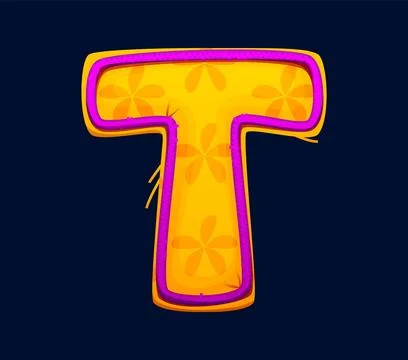 Cartoon patch font motley yellow letter T Stockillustratie