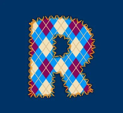 Cartoon patch font, patchwork letter R typeface Illustrazione stock