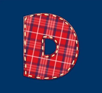 Cartoon patch font red checkered letter D 스톡 일러스트
