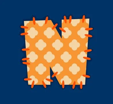 Cartoon patch font, typeface orange letter N Ilustración de archivo