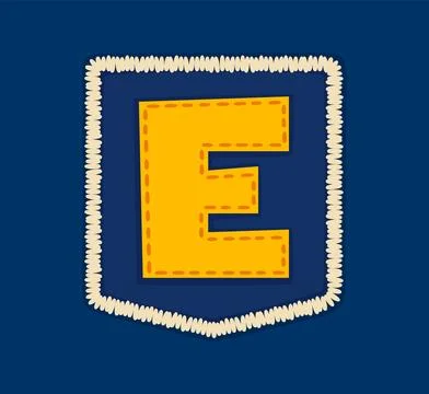 Cartoon patch font typeset yellow letter E 스톡 일러스트
