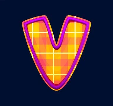 Cartoon patch font yellow checkered letter V 스톡 일러스트