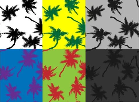 Cartoon pattern with black palm trees silhouette seamless. Silhouette vector  Stockillustratie