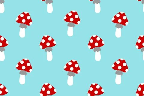 Cartoon pattern with fly agarics. Autumn mushroom pattern. Vector illustration. Illustrazione stock
