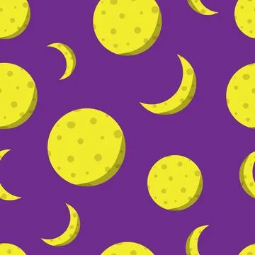 Cartoon pattern with planets. The moon and the moon on a purple background... Illustrazione stock