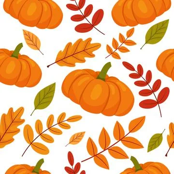 Cartoon pattern with pumpkin and leaves Stock Illustration