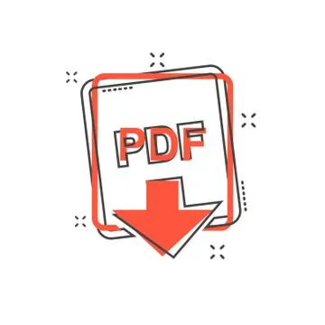 Cartoon PDF file icon in comic style. PDF download sign illustration pictogra Illustrazione stock