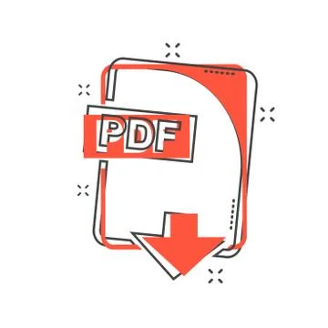 Cartoon PDF file icon in comic style. PDF download sign illustration pictogra Illustrazione stock
