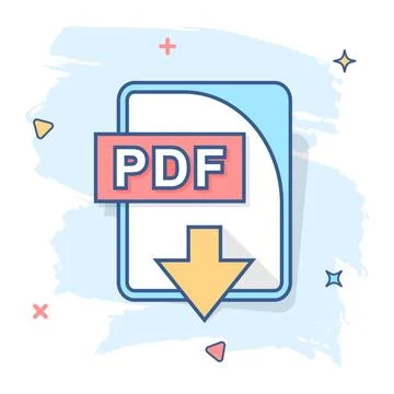 Cartoon PDF file icon in comic style. PDF download sign illustration pictogra Illustrazione stock