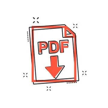 Cartoon PDF icon in comic style. PDF document illustration pictogram. File si Stock Illustration