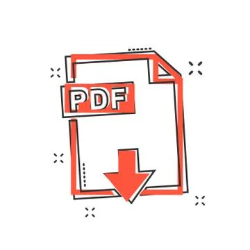 Cartoon PDF icon in comic style. PDF document illustration pictogram. File si Stock Illustration