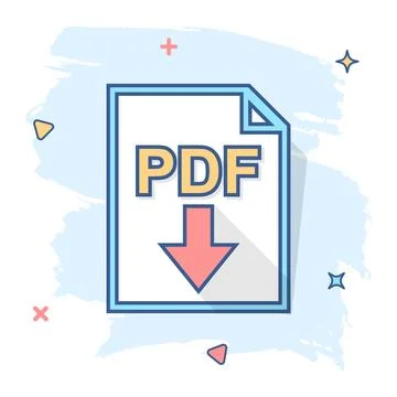 Cartoon PDF icon in comic style. Document illustration pictogram. File sign s Stock Illustration