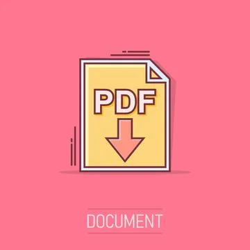 Cartoon PDF icon in comic style. Document illustration pictogram. File sign.. Stock Illustration
