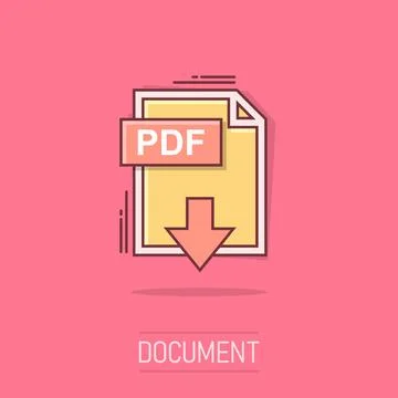 Cartoon PDF icon in comic style. Document illustration pictogram. File sign.. Stock Illustration