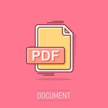 Cartoon PDF icon in comic style. Document illustration pictogram. File sign.. Illustrazione stock