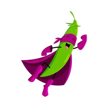 Cartoon pea pod vegetable flying hero character Ilustração Stock