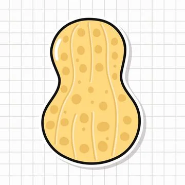 Cartoon peanut sticker on grid background for food concepts Stock Illustration