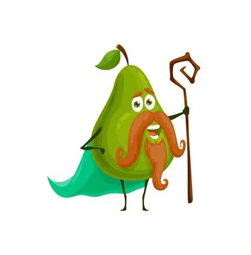 Cartoon pear fruit wizard or magician character Stock-Illustration
