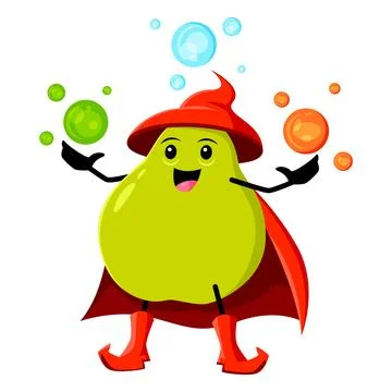 Cartoon pear fruit wizard or magician character Stock-Illustration