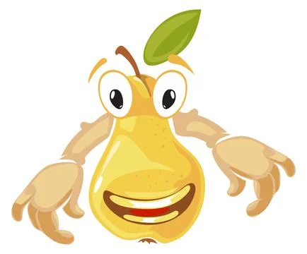 Cartoon pear with funny face expression. Fruit character Illustrazione stock