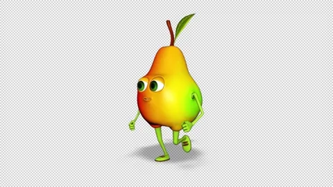 Cartoon Pear Runs Loop on Alpha Channel Stock Footage 150091179