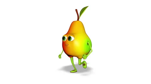 Cartoon Pear Runs Loop on White Background Video stock 150091224