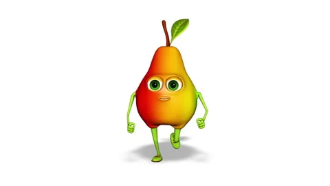 Cartoon Pear Runs Loop on White Background Stock Footage 150572396