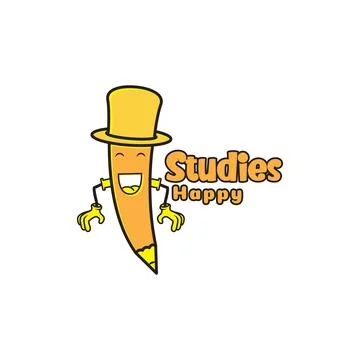Cartoon pencil with face happy study logo design vector graphic symbol icon.. Stock Illustration