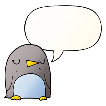 Cartoon penguin and speech bubble in smooth gradient style Stock Illustration