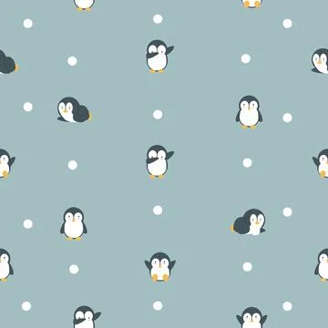 Cartoon penguin doodle seamless pattern Stock Illustration