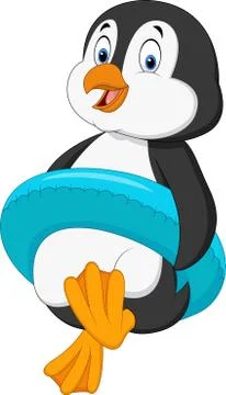 Cartoon penguin with inflatable ring Stock Illustration
