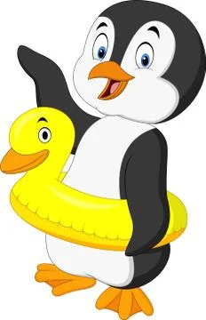 Cartoon penguin with inflatable ring Stock Illustration