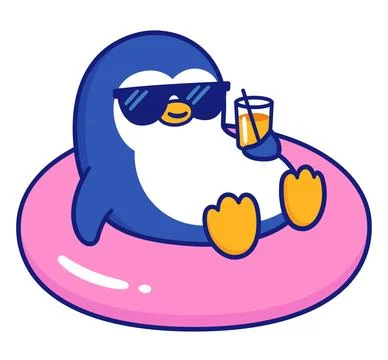 Cartoon penguin pool float vacation Stock Illustration