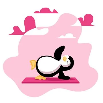 Cartoon Penguin Practicing Side Plank Asana Yoga Stock Illustration