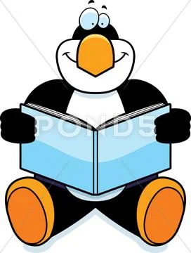 Cartoon penguin reading Stock Illustration