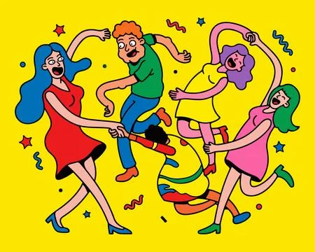 Cartoon People Dancing at a Party Stock Illustration
