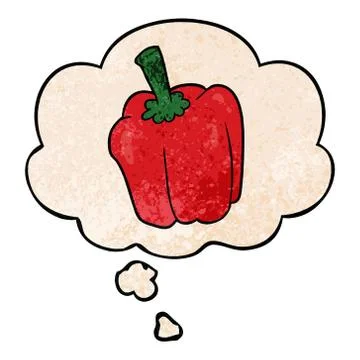 Cartoon pepper and thought bubble in grunge texture pattern style Stock Illustration