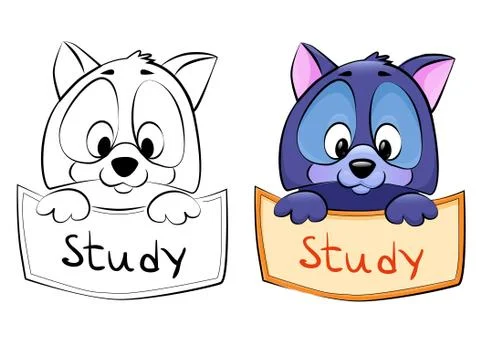 Cartoon pet - Frame in two variations - line art and in color Stock Illustration