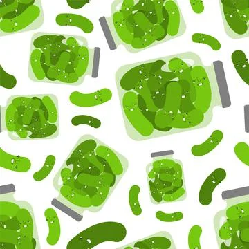 Cartoon Pickled cucumbers in jar pattern seamless. vector background Stock Illustration