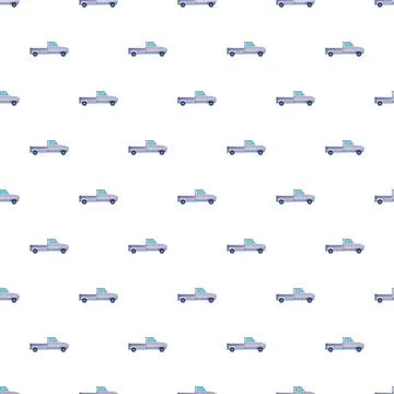 Cartoon pickup trucks creating a repeating seamless pattern Stock Illustration