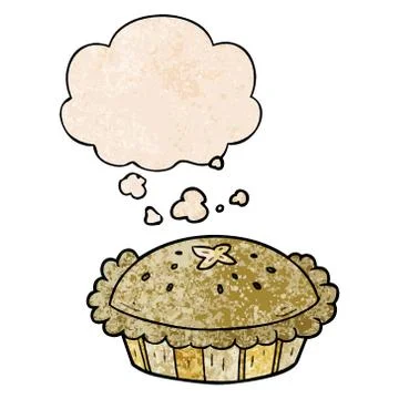 Cartoon pie and thought bubble in grunge texture pattern style Stock Illustration