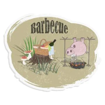 Cartoon pig fried at the stake. Vector illustration in the form of a barbecue Stock Illustration