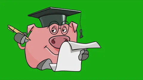 Cartoon pig in a hat writes in a sheet Stock-Footage 95288269