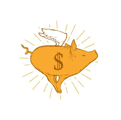 Cartoon pig with wings, flat vector illustration Stock Illustration