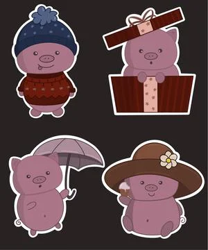 Cartoon pigs in different poses of the pack Stock Illustration
