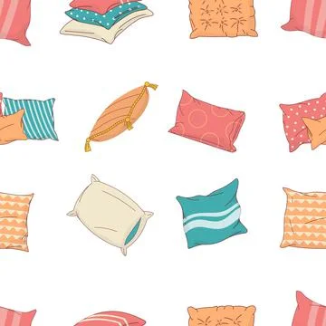 Cartoon pillow pattern. Seamless print with home interior decoration textile Stock Illustration