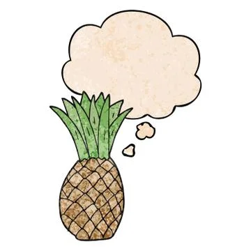 Cartoon pineapple and thought bubble in grunge texture pattern style 스톡 일러스트