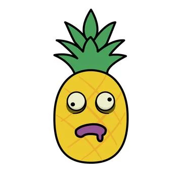 Cartoon pineapple with sad face and green leaves on white background 스톡 일러스트