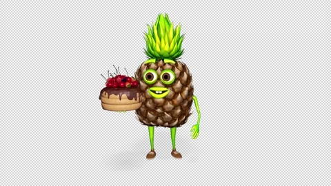 Cartoon Pineapple Shows Cake Loop on Alpha Channel Stock Footage 150572506